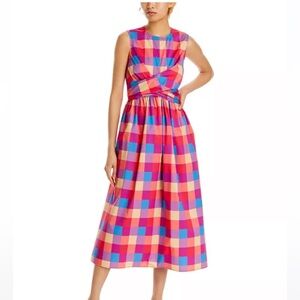 Misook Checkered Crossover Front Dress Colorful Sleeveless Dress NWT Size Large